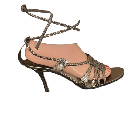 Christian Dior high heel sandals gold metallic ankle tie heels size 38 us 8 - Picture 5 of 10